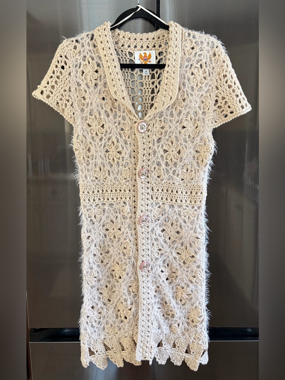 Vintage-Style Cream Crocheted Cottage Boho Neutral Button-Front Cardigan EUC Sz